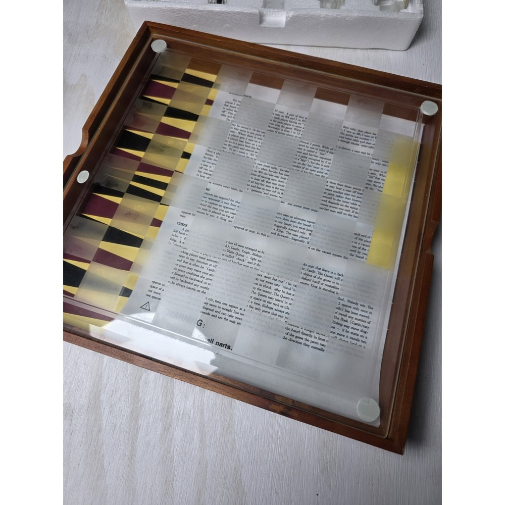 Cardinal Limited Edition Wood & Glass "3" Game Set Backgammon Checkers Chess NIB - Picture 3 of 6